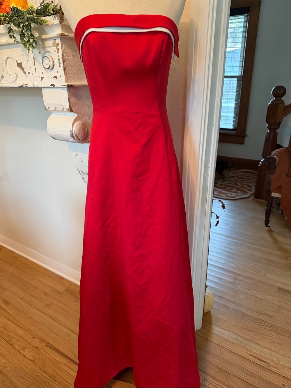 Vintage Alexia Design Strapless Red Gown with White Contrast Trim